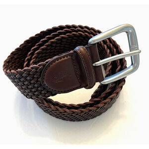 Vintage POLO Ralph Lauren Woven Braided Brown Leather Belt w/Logo Silver Buckle